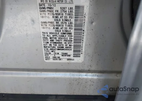 2013 Nissan Murano Sv from USA, damaged, VIN JN8AZ1MW8DW306434